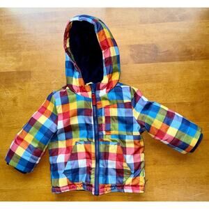 Cat & Jack Hooded Lined Coat Jacket 18 mo Rainbow Plaid Unisex